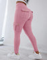 Butt Lifting Leggings with Flap Pockets High Waist Tummy Control Workout Cargo Pants pink