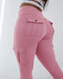 Camouflage Print High Waist Skinny Leggings with Cargo Flap Pockets Casual Pants pink