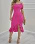 Glitter Off Shoulder Ruffles Slit Dress hot pink