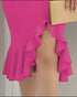 Glitter Off Shoulder Ruffles Slit Dress hot pink