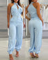 2 Pieces Outfits Sleeveless High Neck Cargo Pockets Design Top and Casual Cuffed Long Pants Set Lighted Blue