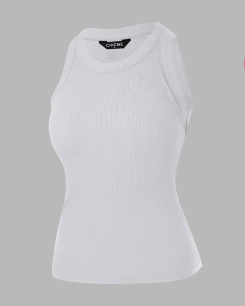 O-Neck Sleeveless Basic Slim Fit Skinny Tank Casual Top(Without Pads) white