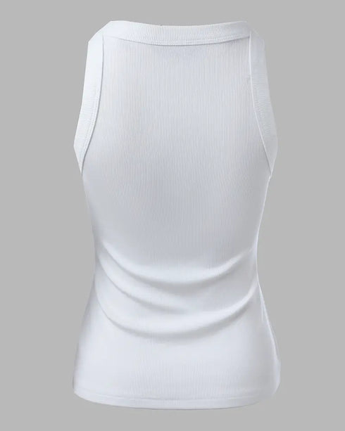 O-Neck Sleeveless Basic Slim Fit Skinny Tank Casual Top(Without Pads) white