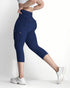Butt Lifting Biker Capris Leggings High Waist Flap Pocket Workout Capris Gym Pants dark blue