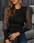 Glitter Puff Sleeve Sheer Mesh Top black