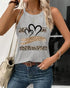 Leopard Print Heart Pattern Heart Sleeveless Tank Casual Loose Fit Top gray