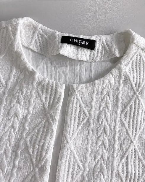 Jacquard & Argyle Pattern Open Front Jacket Casual Crop Coat white