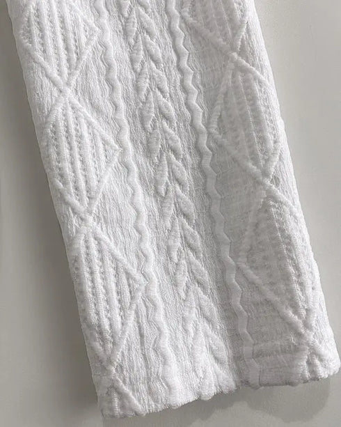 Jacquard & Argyle Pattern Open Front Jacket Casual Crop Coat white