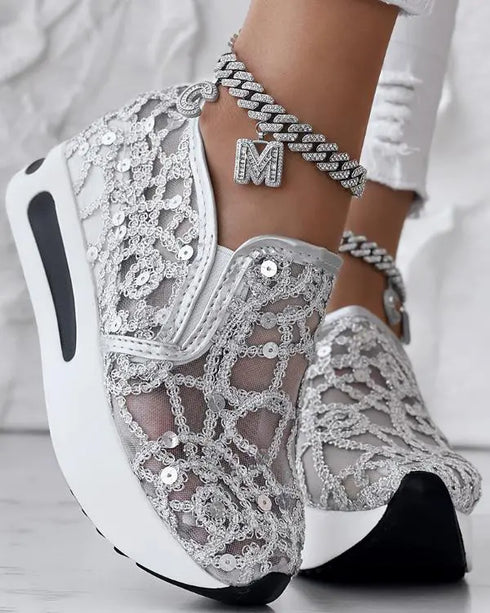 Sequin Slip On Muffin Sneakers silver