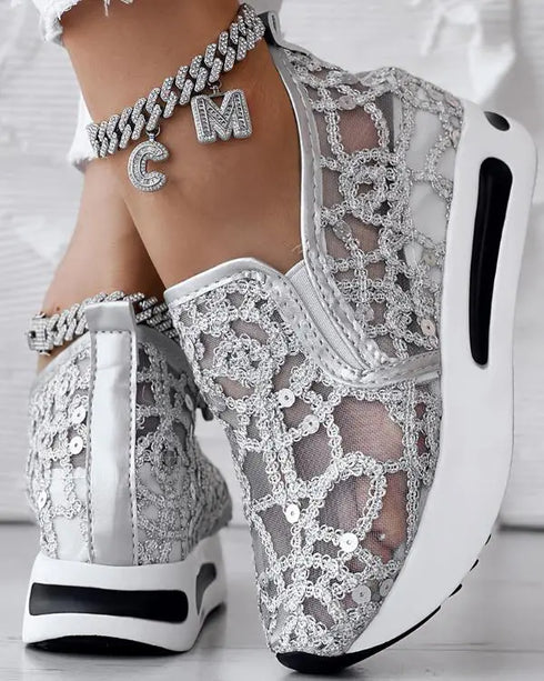 Sequin Slip On Muffin Sneakers silver