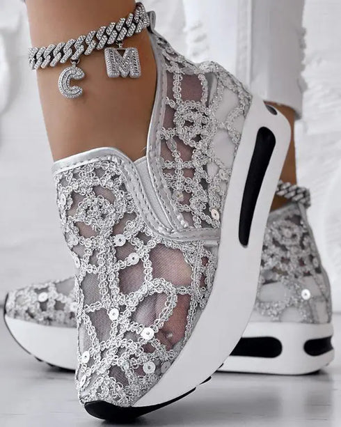 Sequin Slip On Muffin Sneakers silver