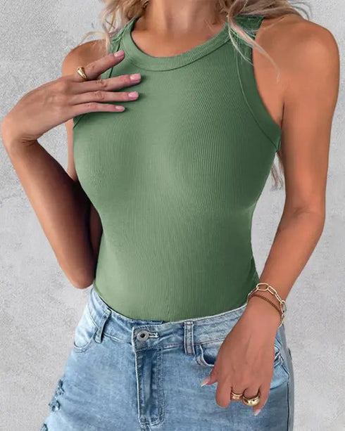 3-Pack Knit Round Neck Thick Strap Racerback Tank Tops(Without Pads) style13