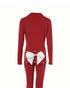 Christmas V-Neck Long Sleeve Functional Buttoned Flap Adults Pajamas One Piece red