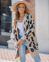 Leopard Pattern Longline Knit Cardigan Open Front Sweater khaki