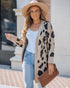Leopard Pattern Longline Knit Cardigan Open Front Sweater khaki