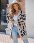 Leopard Pattern Longline Knit Cardigan Open Front Sweater khaki