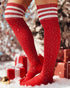 1Pair Christmas Striped Print Rhinestone Decor Long Socks red