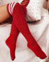 1Pair Christmas Striped Print Rhinestone Decor Long Socks red