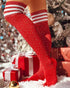 1Pair Christmas Striped Print Rhinestone Decor Long Socks red