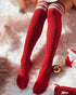1Pair Christmas Striped Print Rhinestone Decor Long Socks red