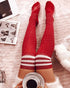 1Pair Christmas Striped Print Rhinestone Decor Long Socks red