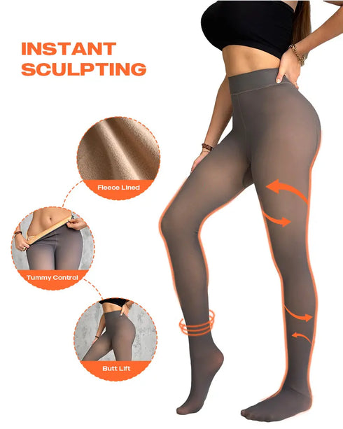 ChicMe ShapeLift 2-Piece Magic Thick Fleece Lined Leggings High Waist Thermal Pantyhose Warm Leggings 3 Shades(Size Regular/Large/Extra Large) style3