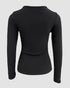 Metal Decor V-Neck Long Sleeve Sexy Hollow-out Slim Fit Top black