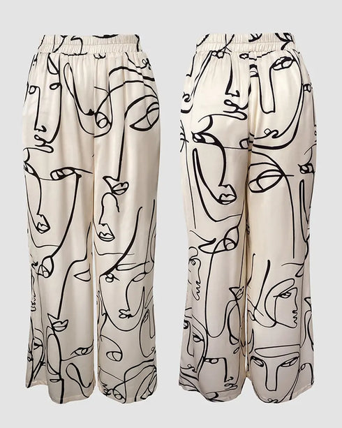 2 Pieces Outfit Floral Print Skew Neck Batwing Sleeve Top and Casual Elastic Wasit Wide Leg Pants Set Apricot