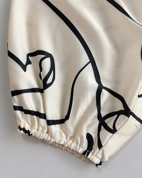 2 Pieces Outfit Floral Print Skew Neck Batwing Sleeve Top and Casual Elastic Wasit Wide Leg Pants Set Apricot