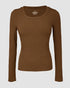 ChicMe Built-in Bra U-Neck Long Sleeve Ribbed Top coffee