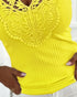 Contrast Lace V Neck Sleeveless Knit Top Casual Slim Fit Tank yellow