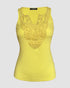 Contrast Lace V Neck Sleeveless Knit Top Casual Slim Fit Tank yellow