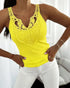 Contrast Lace V Neck Sleeveless Knit Top Casual Slim Fit Tank yellow