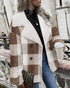 Plaid Print Double Breasted Teddy Coat brown