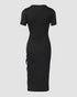 O-neck Short Sleeve Solid Color Cut-Out Ruched Drawstring Bodycon Dress with Side Slit black