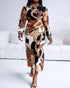 All Over Print Turn-down Collar Tied Detail Dress Casual Ruched Wrap Front Vacation Dress Multicolor