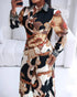 Abstract Print Turn-down Collar Tied Detail Ruched Dress Casual Wrap Front Vacation Dress Multicolor