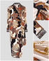 Abstract Print Turn-down Collar Tied Detail Ruched Dress Casual Wrap Front Vacation Dress Multicolor