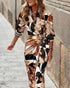 Abstract Print Turn-down Collar Tied Detail Ruched Dress Casual Wrap Front Vacation Dress Multicolor