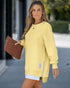 Letter Patch Detail Long Sleeve Drop Shoulder Pullover Sweatshirt Casual Zipper Side Slit Top yellow