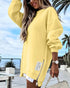 Long Sleeve Pocket Design Pullover Sweatshirt Casual Faux Two Piece Longline Drawstring Hooded Top yellow