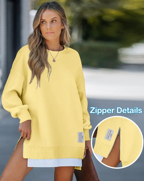Long Sleeve Pocket Design Pullover Sweatshirt Casual Faux Two Piece Longline Drawstring Hooded Top yellow