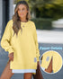 Long Sleeve Pocket Design Pullover Sweatshirt Casual Faux Two Piece Longline Drawstring Hooded Top yellow