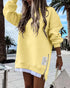 Long Sleeve Pocket Design Pullover Sweatshirt Casual Faux Two Piece Longline Drawstring Hooded Top yellow