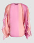 V Neck Shoulder Ruffles Design Blouse Casual Button Front Long Sleeve Top Multicolor