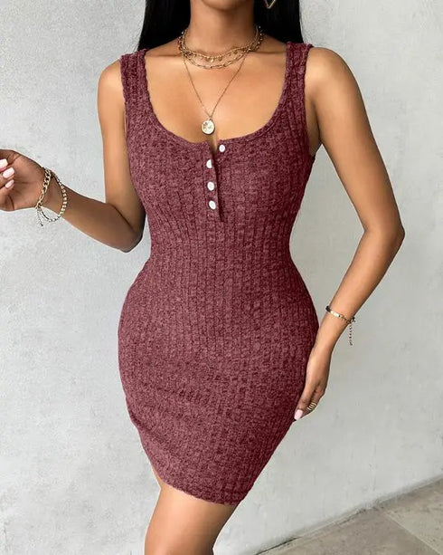 Chevron Pattern V-Neck Chain Decor Pocket Design Mini Dress Wine red