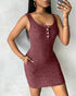 Chevron Pattern V-Neck Chain Decor Pocket Design Mini Dress Wine red