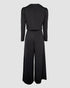 2 Pieces Outfit Metal Decor Square Neck Sleeveless Cinched Waist Wide Leg Jumpsuit and Casual Crop Cardigan Sets black