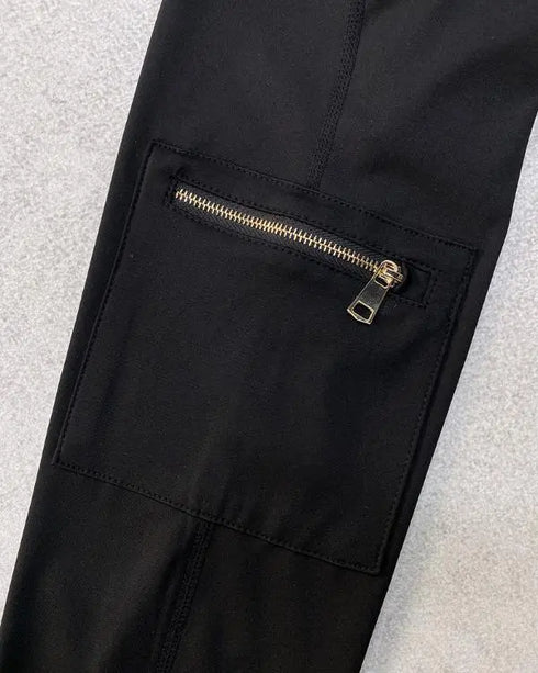 Butt Lifting Leggings with Flap Pockets High Waist Tummy Control Workout Cargo Pants black