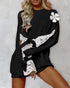 Colorblock Floral Decor Lace Patch Sweatshirt Dress black
